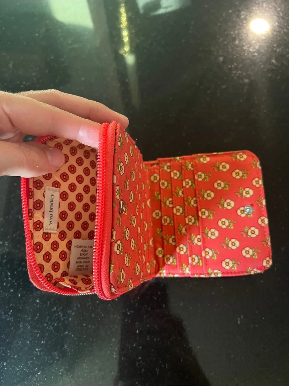 Vera Bradley Women's Premium Cotton Small Zip-Around Wallet — Tiny Poppies